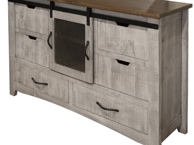 62" Light Gray Solid Wood Six Drawer Triple Dresser
