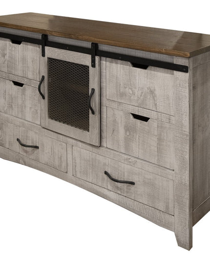 62" Light Gray Solid Wood Six Drawer Triple Dresser