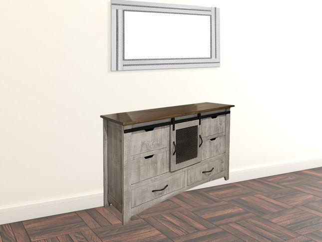 62" Light Gray Solid Wood Six Drawer Triple Dresser