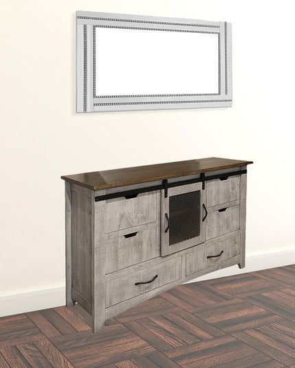 62" Light Gray Solid Wood Six Drawer Triple Dresser