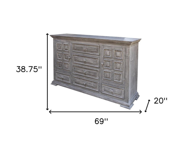 64" Gray Solid Wood Seven Drawer Gentlemans Chest