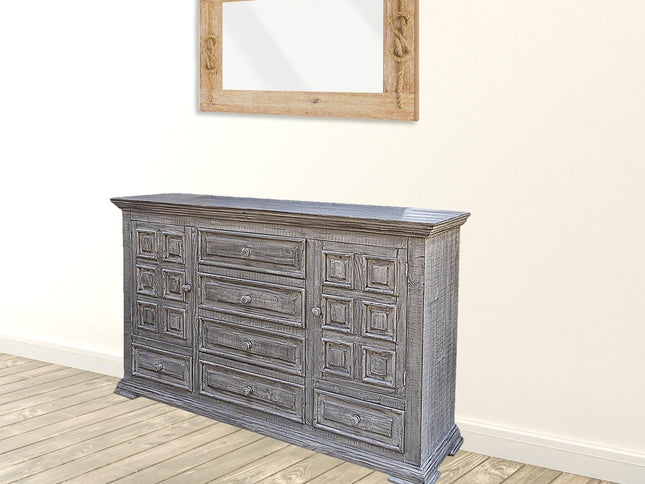 64" Gray Solid Wood Seven Drawer Gentlemans Chest