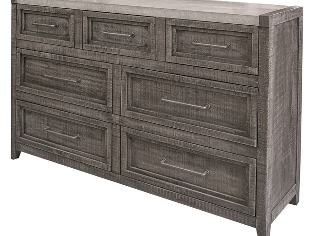 62" Gray Solid Wood Seven Drawer Triple Dresser