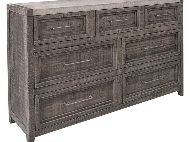 62" Gray Solid Wood Seven Drawer Triple Dresser