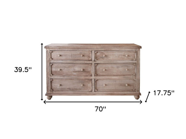 70" Natural Solid Wood Six Drawer Double Dresser