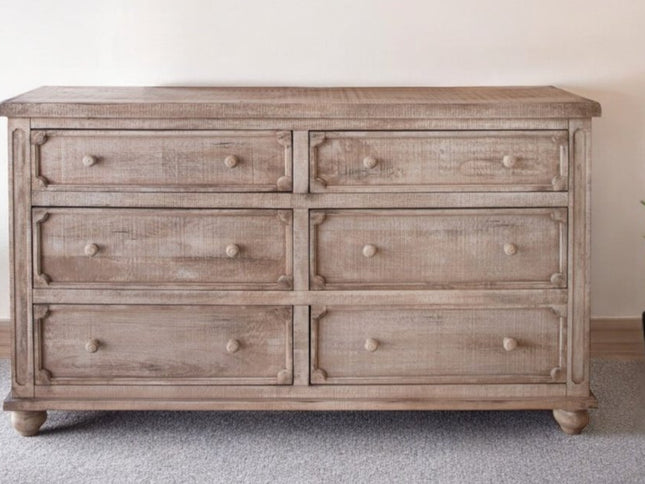 70" Natural Solid Wood Six Drawer Double Dresser