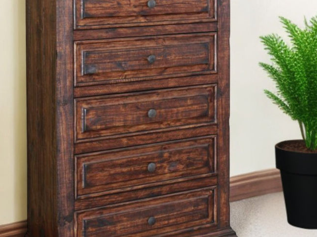 50" Chocolate Solid Wood Six Drawer Triple Dresser