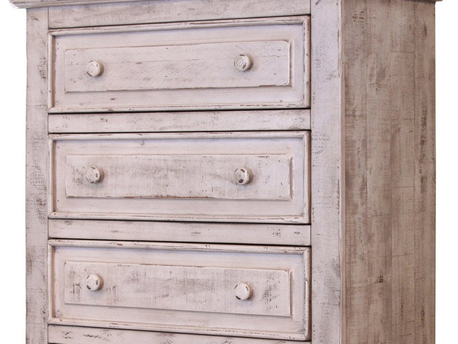 37" White Solid Wood Five Drawer Chest