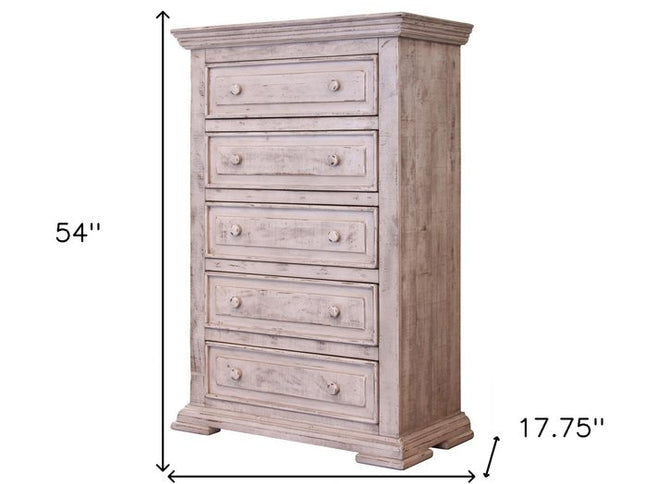 37" White Solid Wood Five Drawer Chest