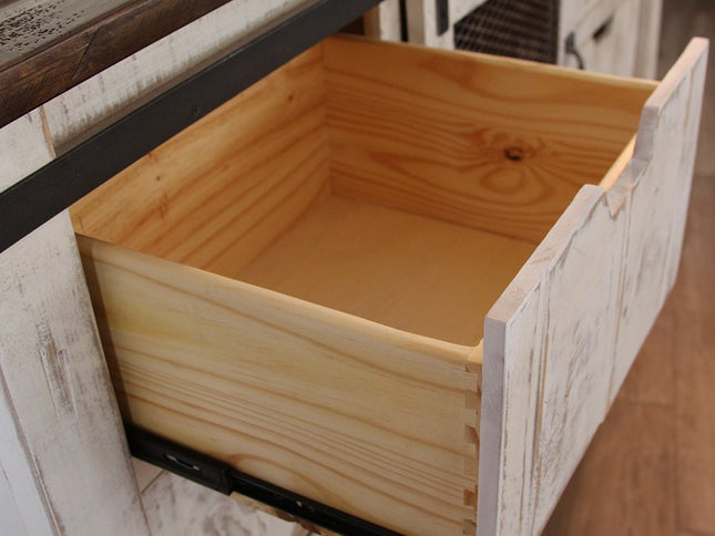 62" Antiqued White Solid Wood Six Drawer Triple Dresser