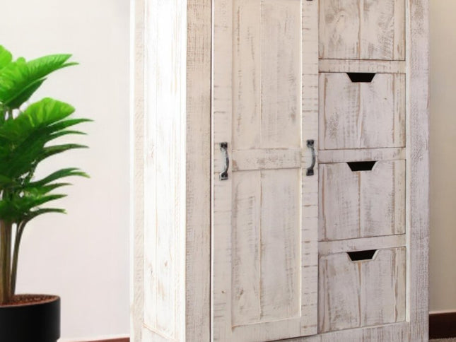 62" Antiqued White Solid Wood Six Drawer Triple Dresser