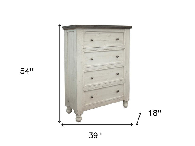 39" Gray and Ivory Solid Wood Four Drawer Chest