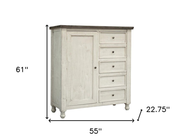 39" Gray and Ivory Solid Wood Four Drawer Chest