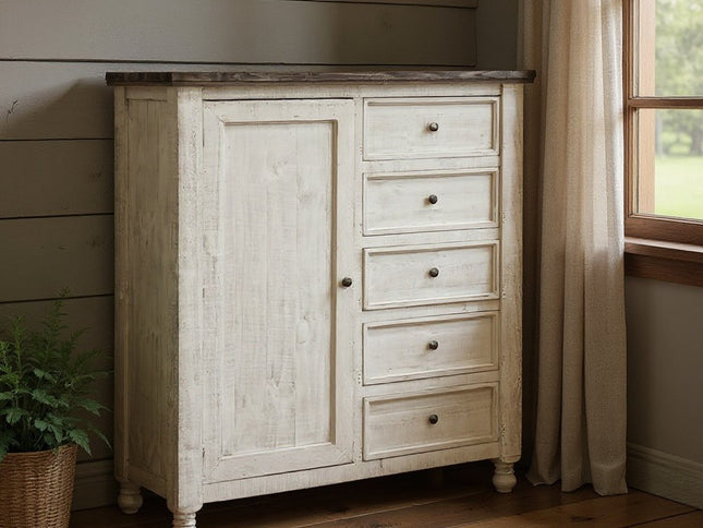 39" Gray and Ivory Solid Wood Four Drawer Chest