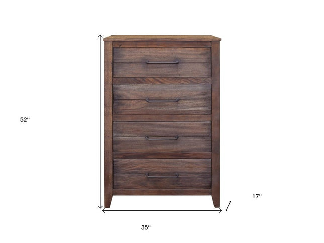 35" Brown Solid Wood Four Drawer Chest