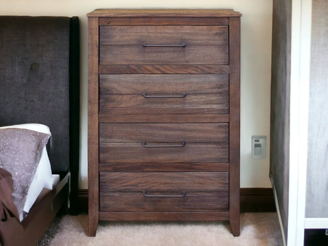 35" Brown Solid Wood Four Drawer Chest