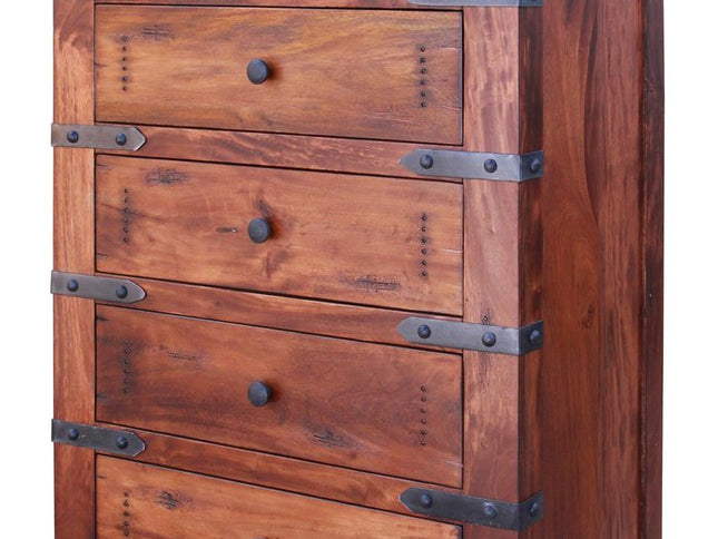 70" Brown and Black Solid Wood Seven Drawer Triple Dresser