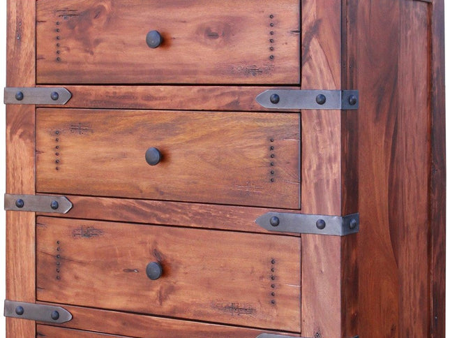 70" Brown and Black Solid Wood Seven Drawer Triple Dresser