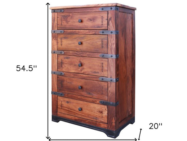 70" Brown and Black Solid Wood Seven Drawer Triple Dresser