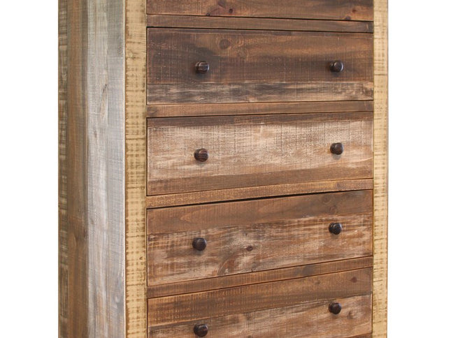 36" Brown Solid Wood Five Drawer Chest