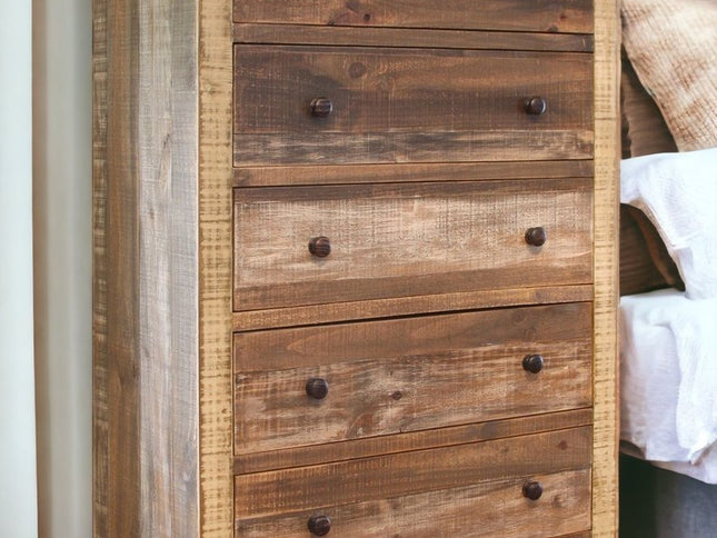 36" Brown Solid Wood Five Drawer Chest