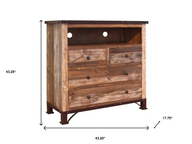 43" Brown Solid Wood Four Drawer Chest