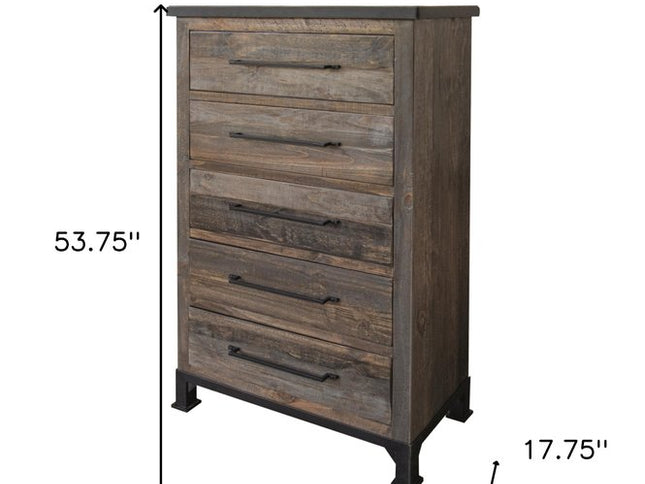 36" Gray Solid Wood Five Drawer Dresser