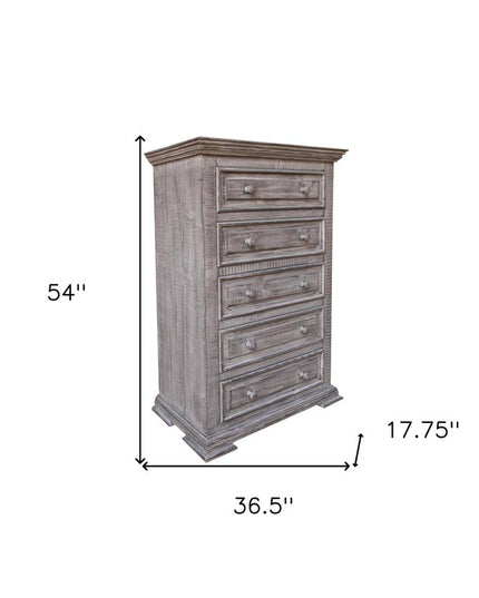 64" Gray Solid Wood Seven Drawer Gentlemans Chest