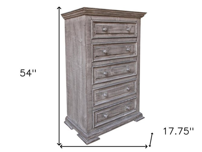 64" Gray Solid Wood Seven Drawer Gentlemans Chest