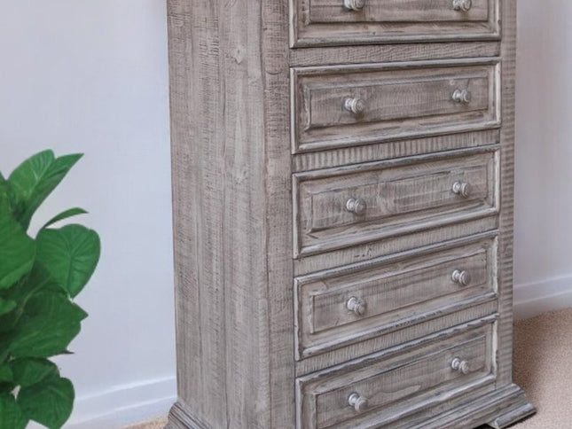 64" Gray Solid Wood Seven Drawer Gentlemans Chest