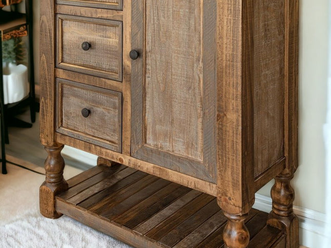 39" Brown Solid Wood Three Drawer Chest