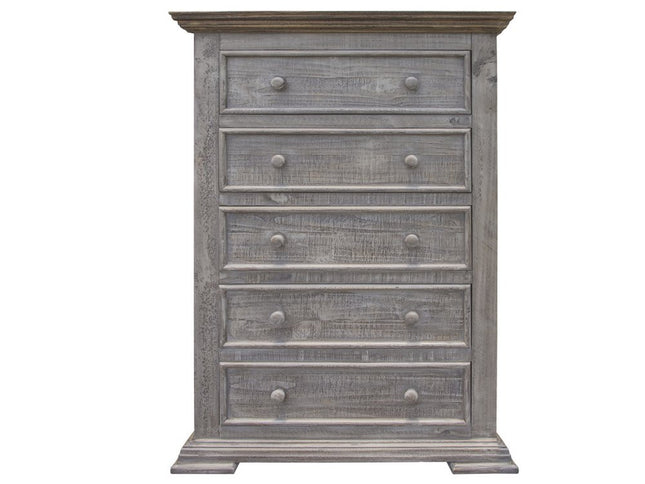 37" Gray Solid Wood Five Drawer Chest