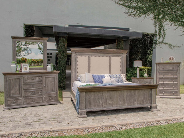 37" Gray Solid Wood Five Drawer Chest