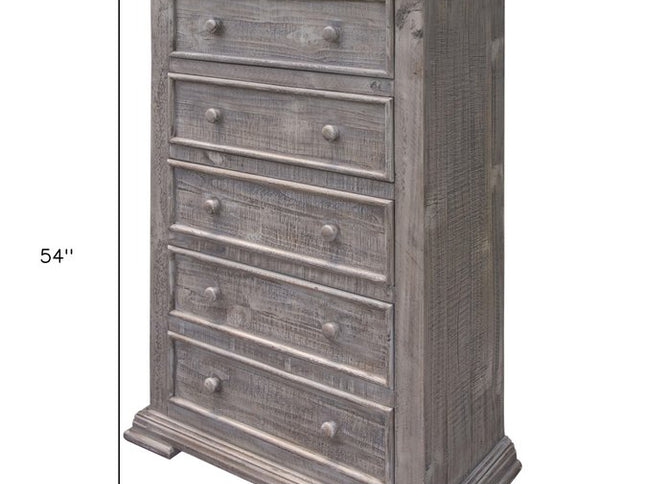 37" Gray Solid Wood Five Drawer Chest