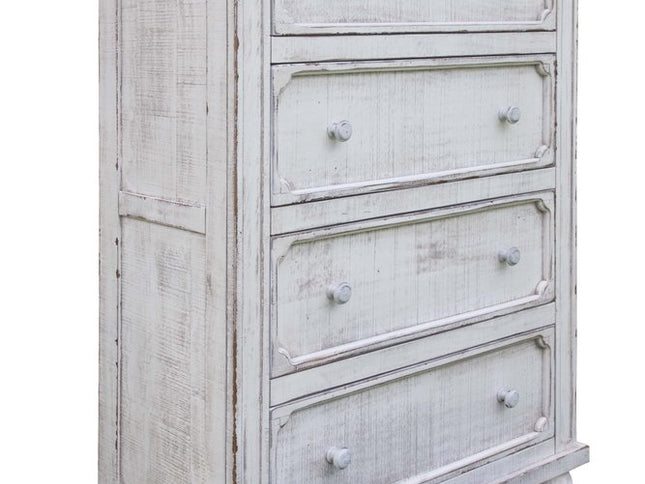 37" Antiqued White Solid Wood Four Drawer Chest