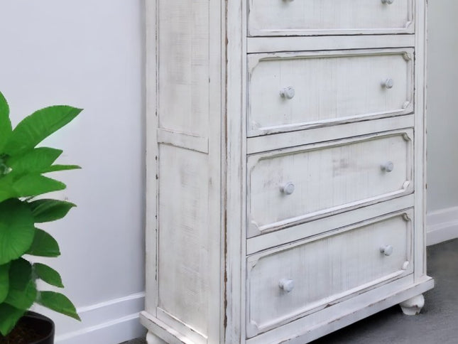 37" Antiqued White Solid Wood Four Drawer Chest