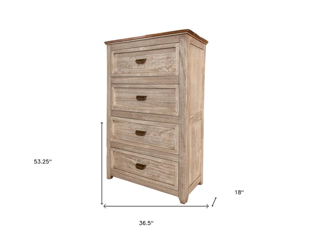 37" Cream Solid Wood Four Drawer Chest