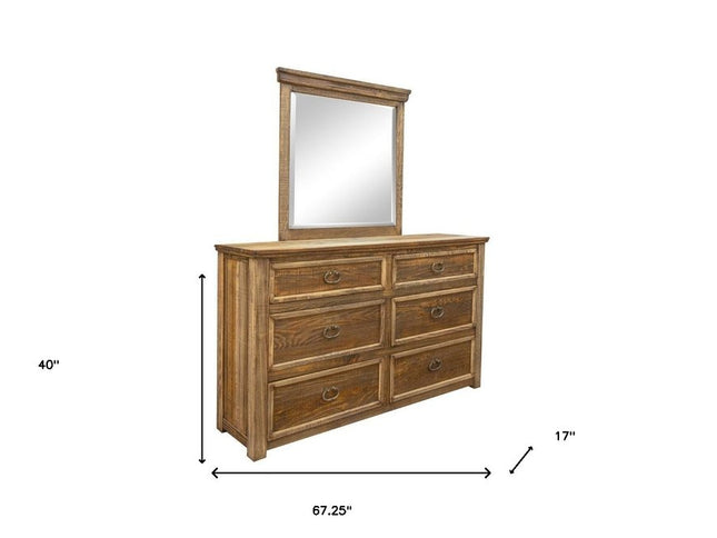 67" Natural Solid Wood Six Drawer Double Dresser
