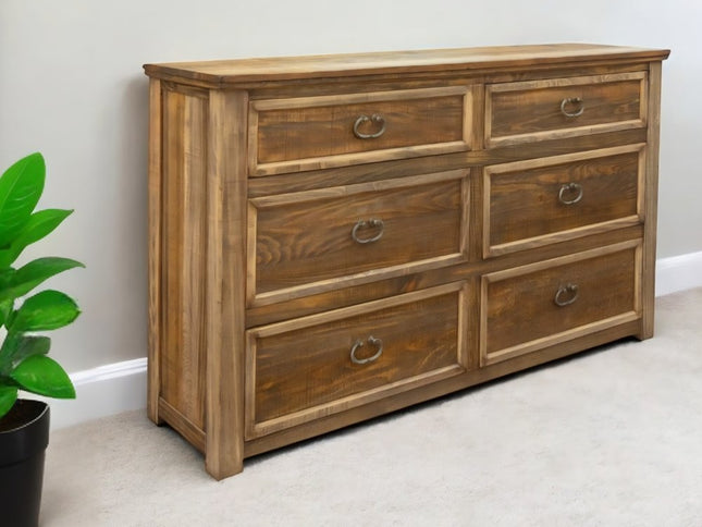 67" Natural Solid Wood Six Drawer Double Dresser