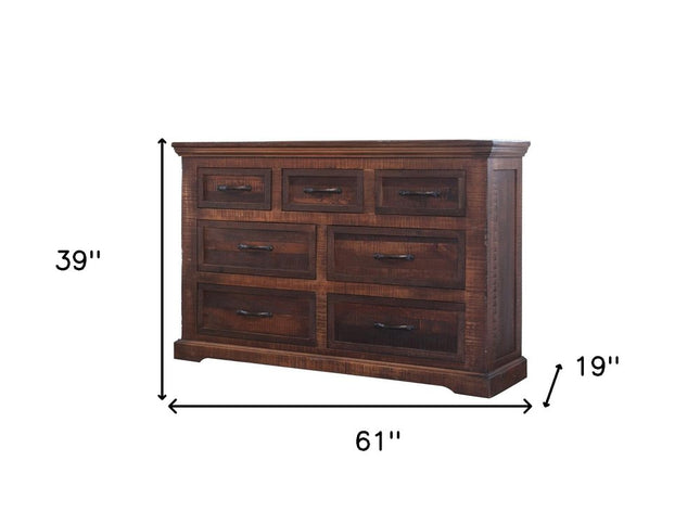 61" Brown Solid Wood Seven Drawer Double Dresser