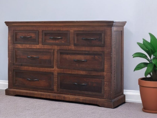 61" Brown Solid Wood Seven Drawer Double Dresser