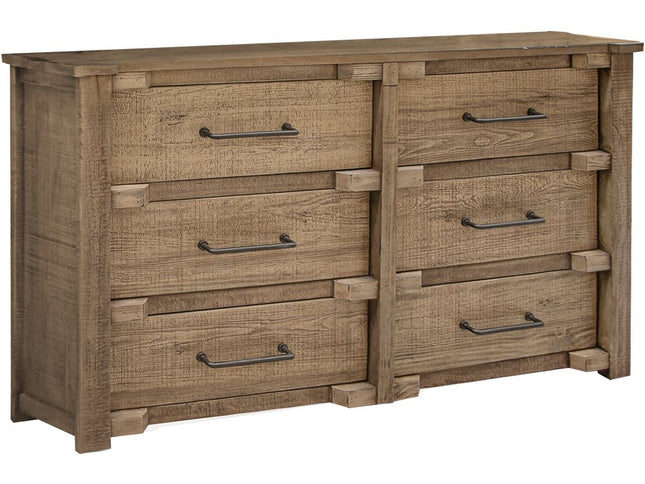 67" Natural Solid Wood Six Drawer Double Dresser