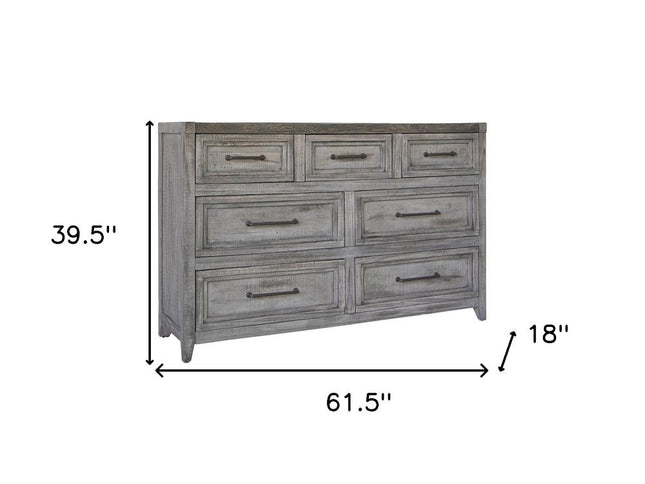 62" Brown Solid Wood Seven Drawer Double Dresser