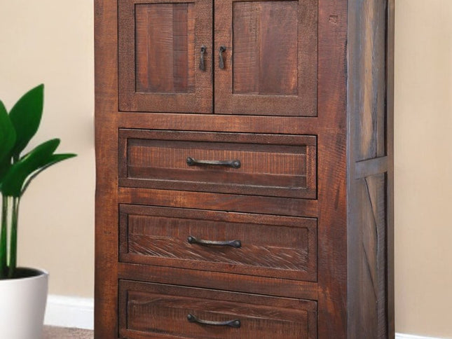 61" Brown Solid Wood Seven Drawer Double Dresser