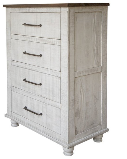 36" Brown and White Solid Wood Four Drawer Chest