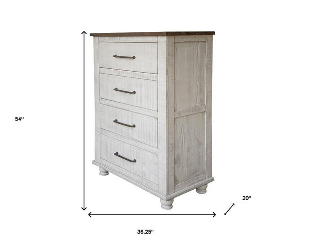 36" Brown and White Solid Wood Four Drawer Chest