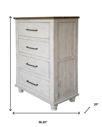 36" Brown and White Solid Wood Four Drawer Chest