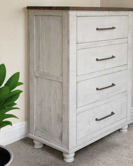 36" Brown and White Solid Wood Four Drawer Chest