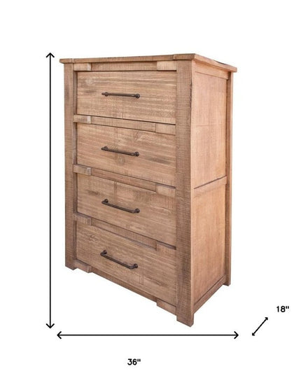 36" Brown and White Solid Wood Four Drawer Chest