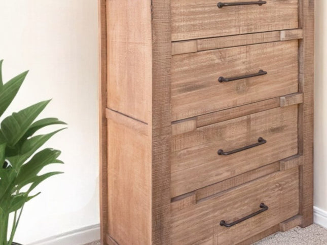 36" Brown and White Solid Wood Four Drawer Chest